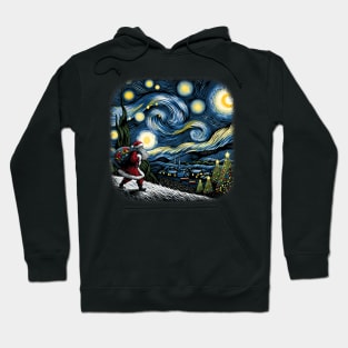 Van Gogh Starry Night Santa Christmas Winter Snowy Night Hoodie